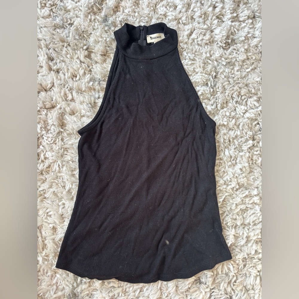 L'AGENCE Black Ribbed Tank Top